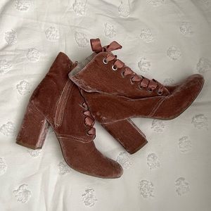 Pink Velour Lace Up Booties